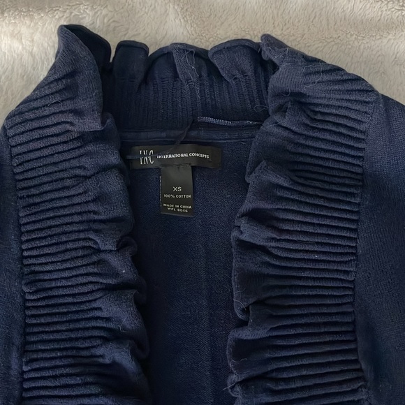 INC crop navy blue sweater size XS with ruffle detailing . 2/3 sleeves - Picture 5 of 5